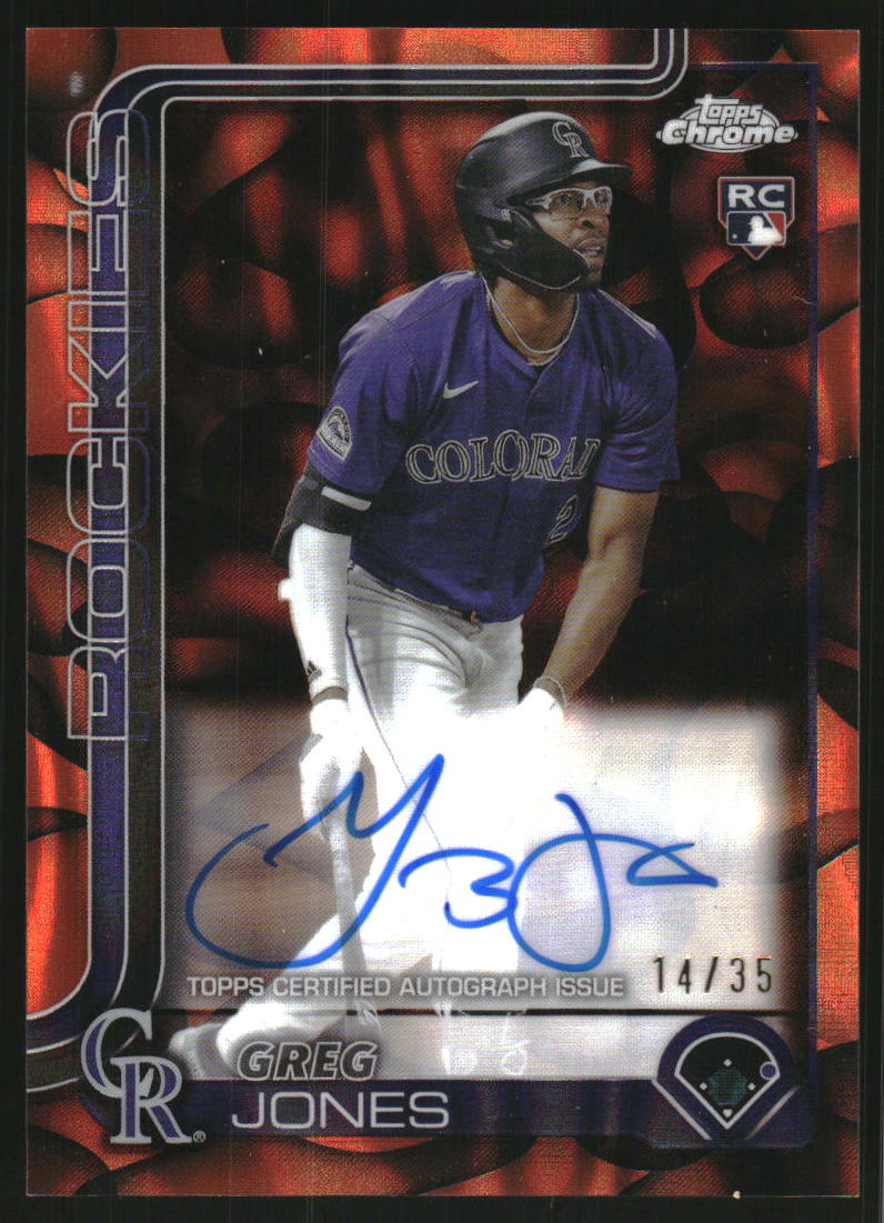 2025 Topps Chrome Update Rookie Autographs Orange Black Lava Lamp Refractors #RAGJ Greg Jones Auto /35