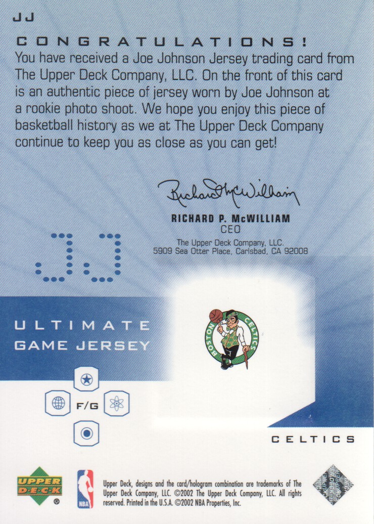 2001-02 Ultimate Collection Jerseys #JJ Joe Johnson back image