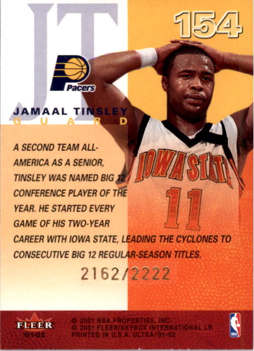 2001-02 Ultra #154 Jamaal Tinsley RC back image