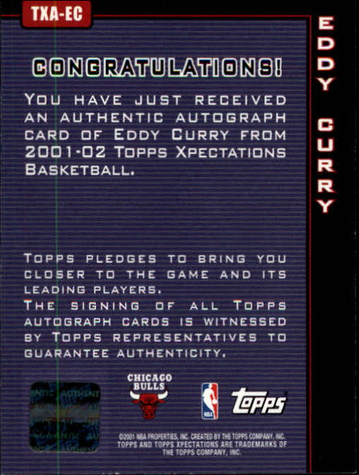 2001-02 Topps Xpectations Autographs #TXAEC Eddy Curry back image