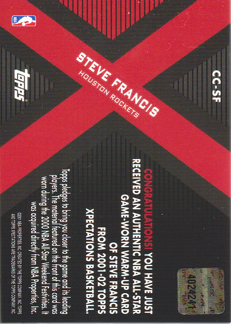 2001-02 Topps Xpectations Class Challenge #CCSF Steve Francis back image