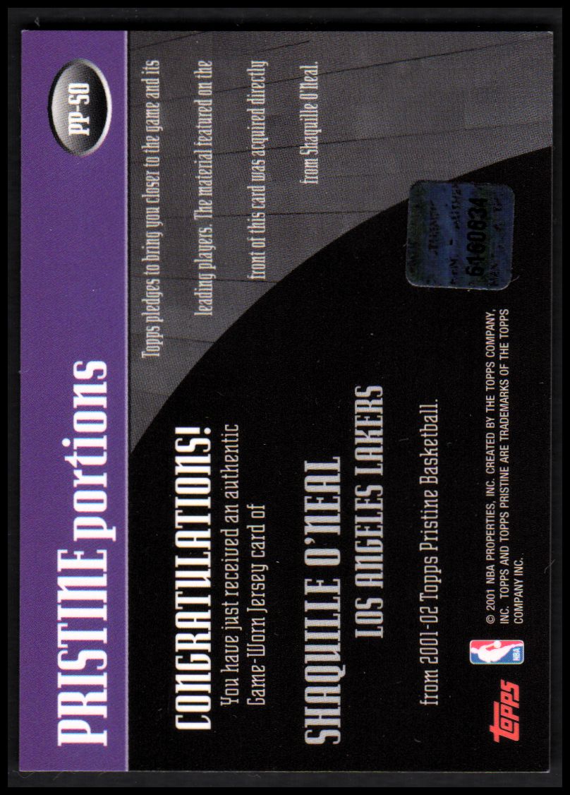 2001-02 Topps Pristine Portions #PPSO Shaquille O'Neal back image