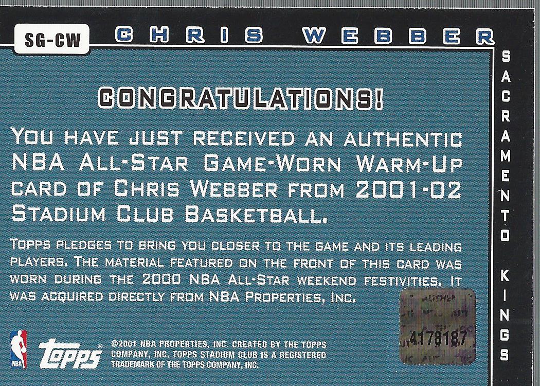 2001-02 Stadium Club Stroke of Genius #SGCW Chris Webber back image