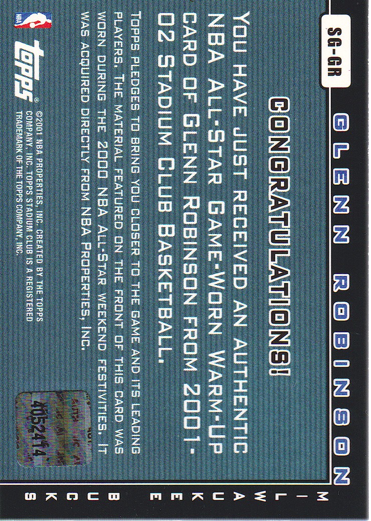 2001-02 Stadium Club Stroke of Genius #SGGR Glenn Robinson back image