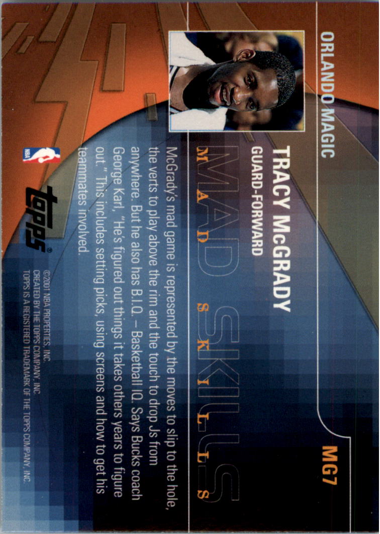 2001-02 Topps Mad Game #MG7 Tracy McGrady back image