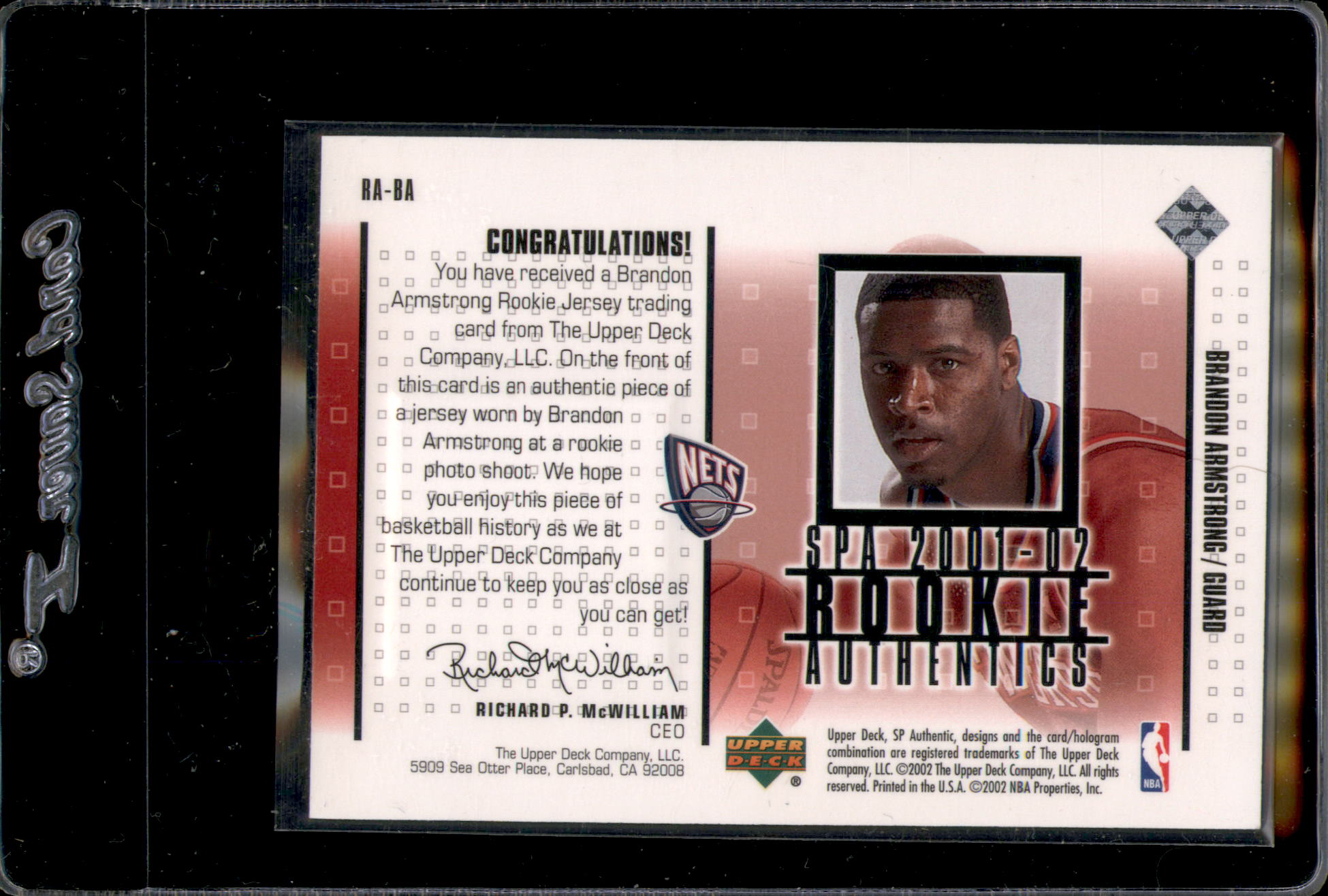 2001-02 SP Authentic Rookie Authentics #RABA Brandon Armstrong back image