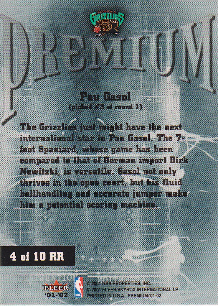 2001-02 Fleer Premium Rookie Revolution #4 Pau Gasol back image