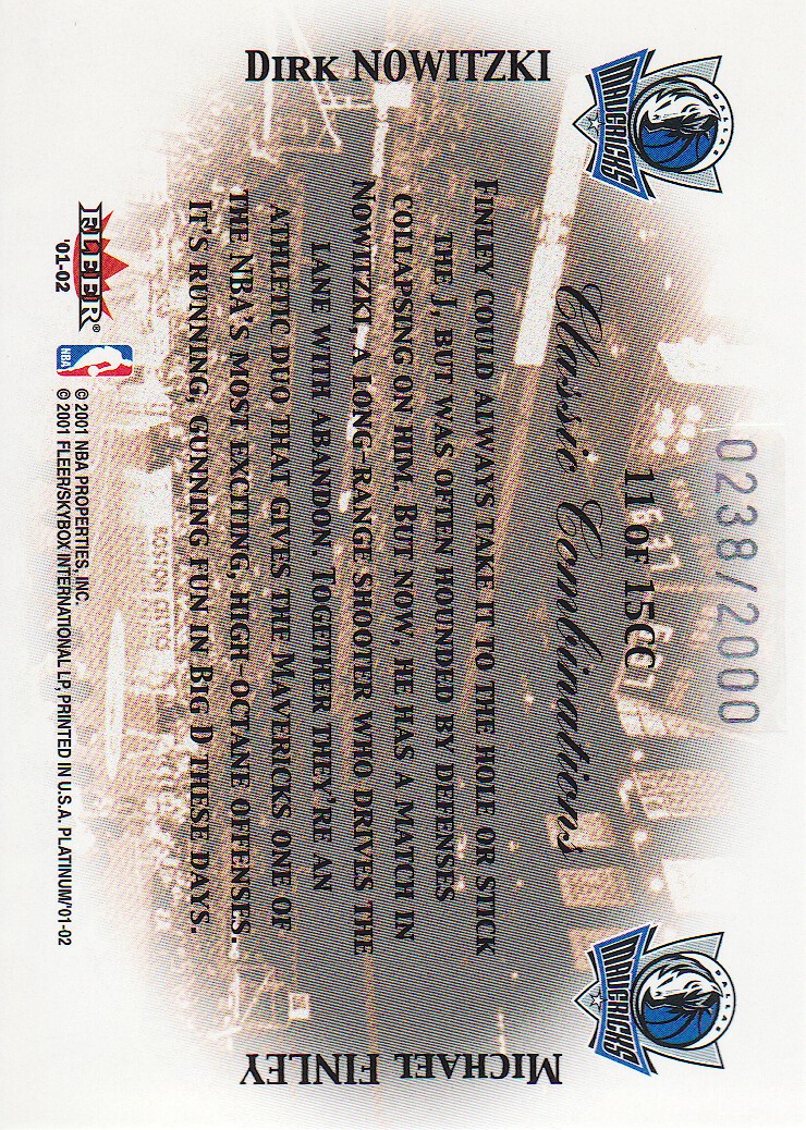 2001-02 Fleer Platinum Classic Combinations #11 Dirk Nowitzki/2000/Michael Finley back image