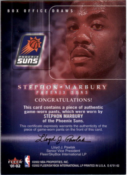 2001-02 E-X Box Office Draws Memorabilia #9 Stephon Marbury Warm back image