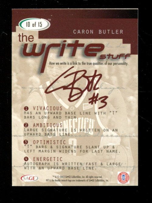 2002 SAGE HIT The Write Stuff #10 Caron Butler back image