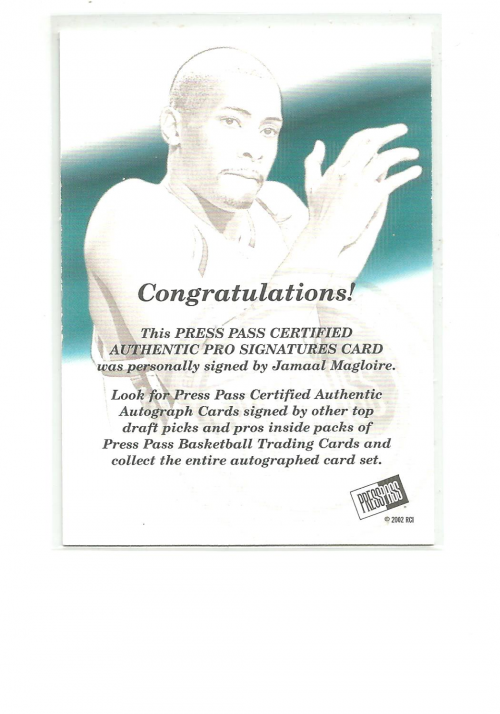 2002 Press Pass Pro Autographs #3 Jamaal Magloire back image