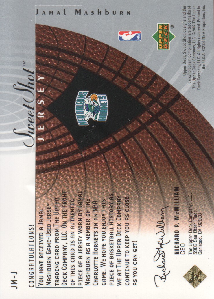 2002-03 Sweet Shot Jerseys #JMJ Jamal Mashburn back image