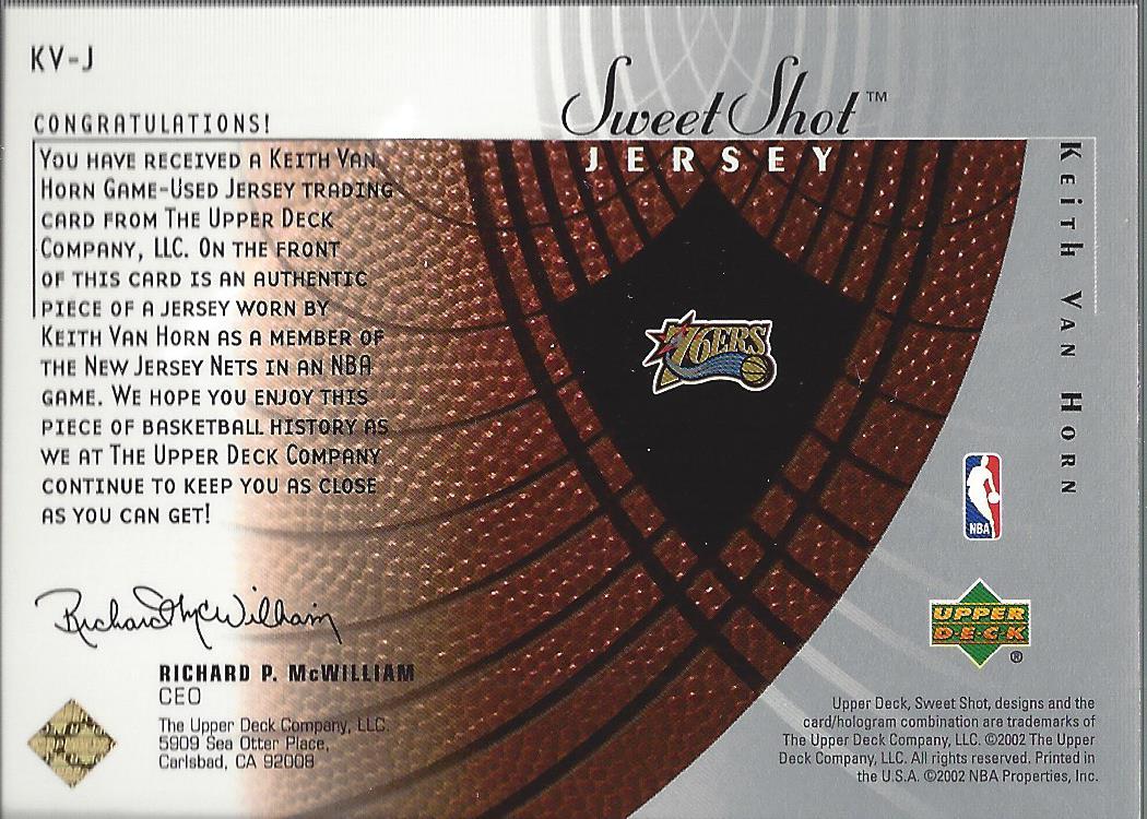 2002-03 Sweet Shot Jerseys #KVJ Keith Van Horn back image