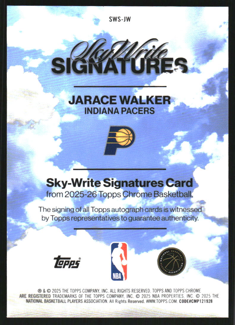 2025-26 Topps Chrome Sky Write Autographs #SWSJW Jarace Walker Auto