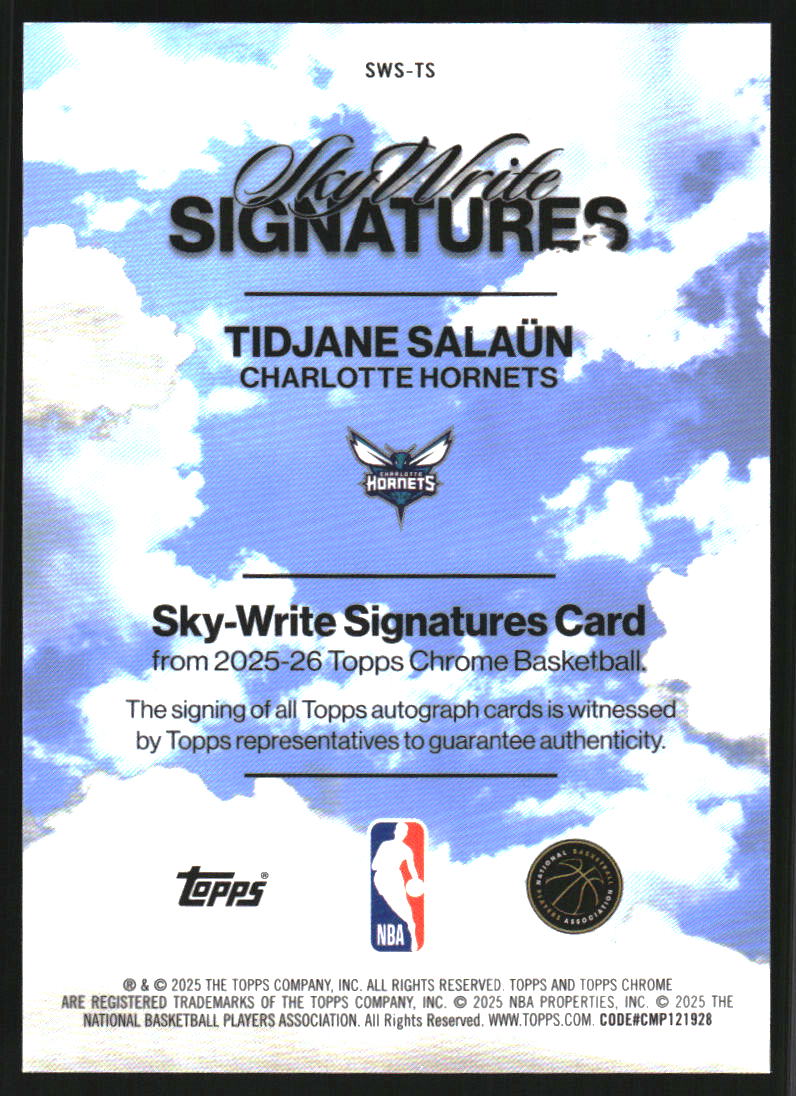 2025-26 Topps Chrome Sky Write Autographs #SWSTS Tidjane Salaun Auto