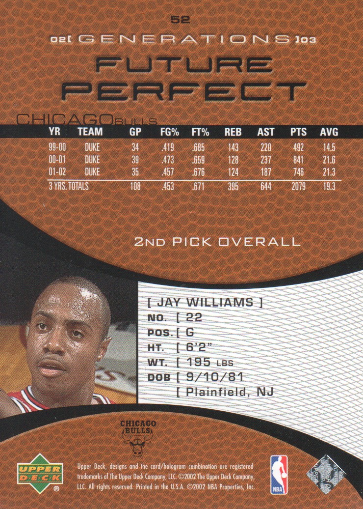 2002-03 Upper Deck Generations #52 Jay Williams RC back image