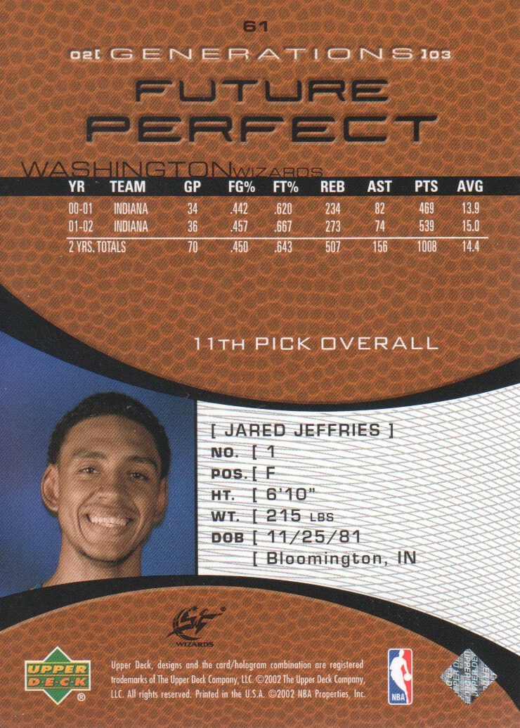 2002-03 Upper Deck Generations #61 Jared Jeffries RC back image