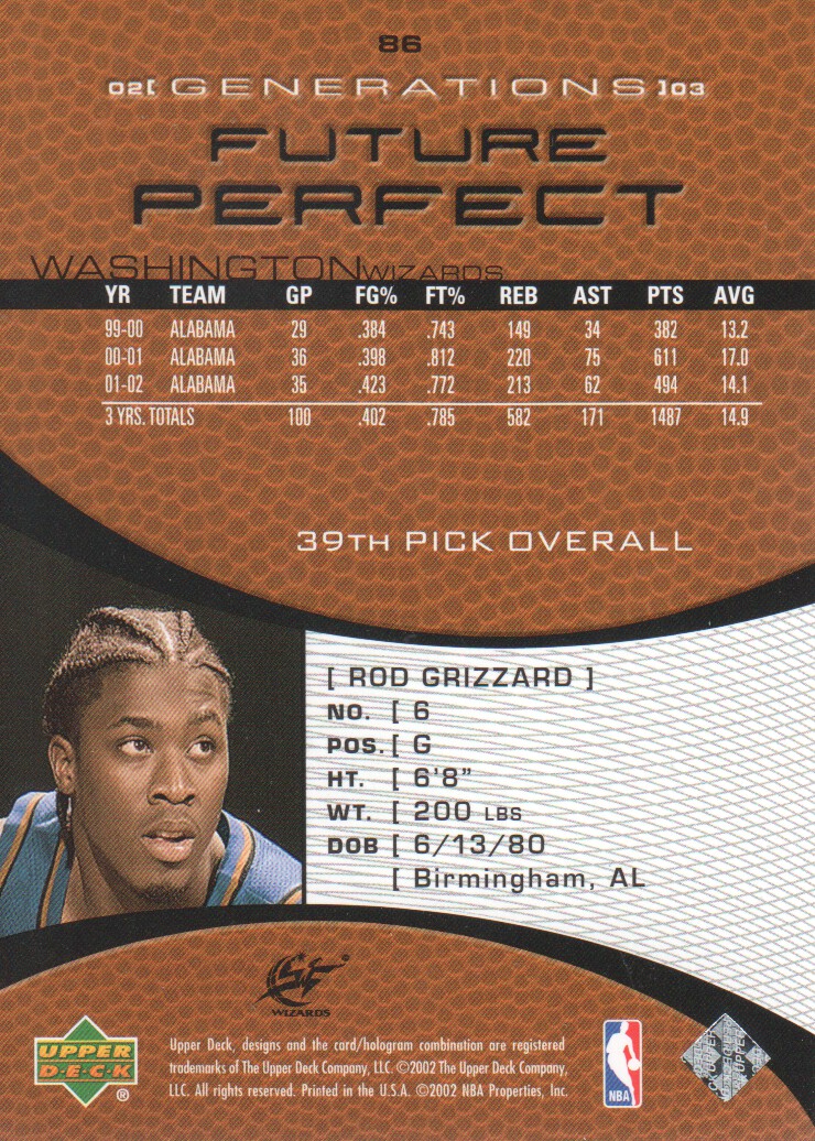 2002-03 Upper Deck Generations #86 Rod Grizzard RC back image