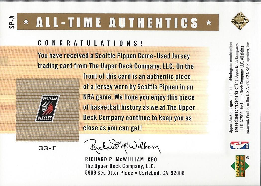 2002-03 Upper Deck Generations All-Time Authentics #SPA Scottie Pippen back image