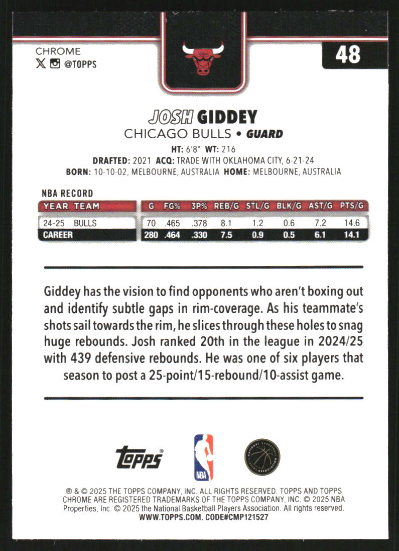 2025-26 Topps Chrome #48 Josh Giddey