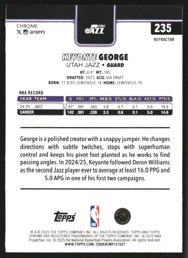 2025-26 Topps Chrome Refractors #235 Keyonte George