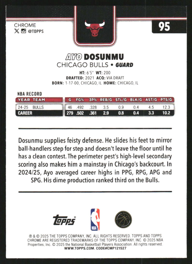 2025-26 Topps Chrome Basketball Refractors #95 Ayo Dosunmu