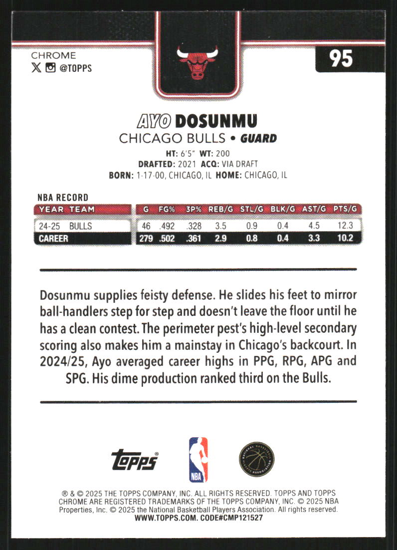 2025-26 Topps Chrome Prism Refractors #95 Ayo Dosunmu