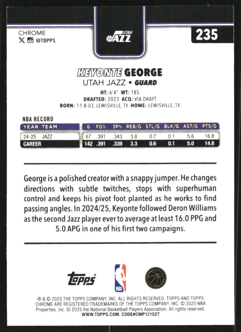 2025-26 Topps Chrome Prism Refractors #235 Keyonte George