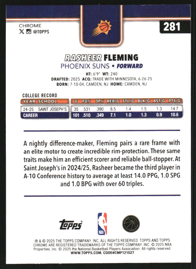 2025-26 Topps Chrome Prism Refractors #281 Rasheer Fleming