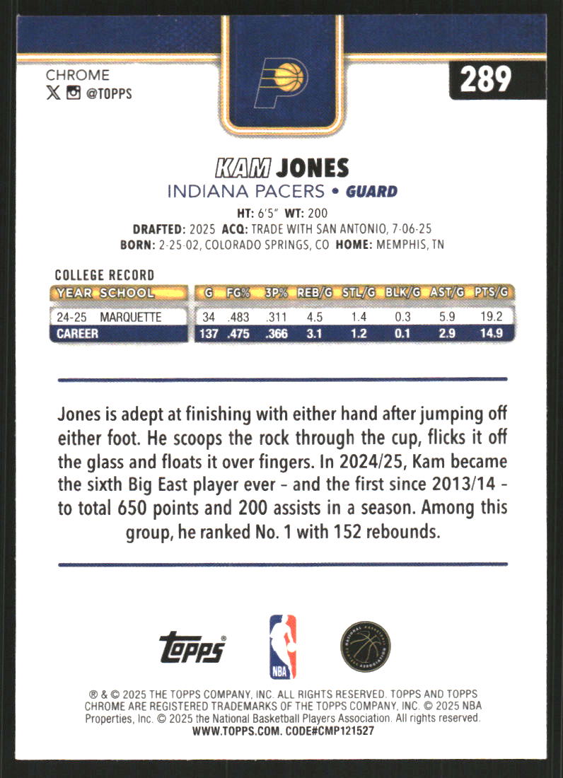 2025-26 Topps Chrome Prism Refractors #289 Kam Jones