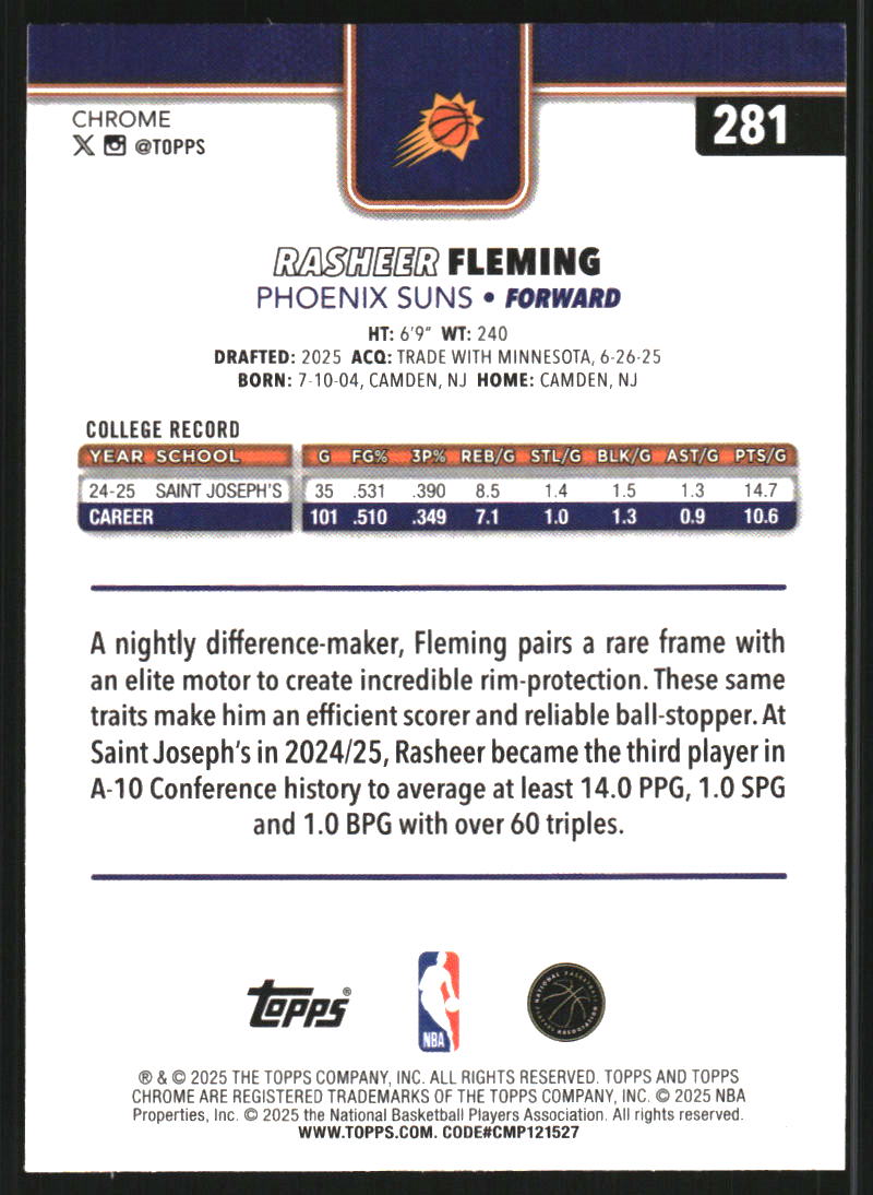 2025-26 Topps Chrome Pulsar Refractors #281 Rasheer Fleming