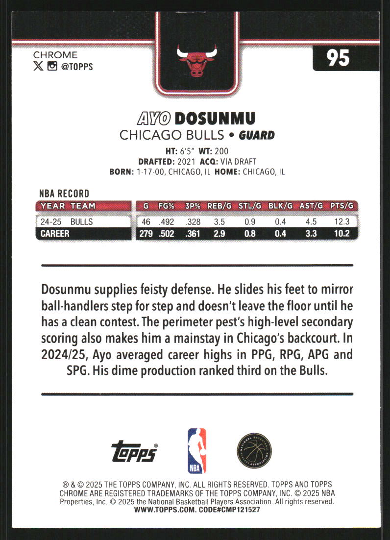 2025-26 Topps Chrome RayWave Refractors #95 Ayo Dosunmu