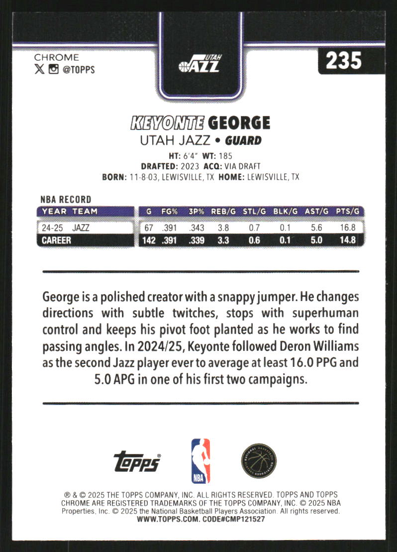 2025-26 Topps Chrome RayWave Refractors #235 Keyonte George