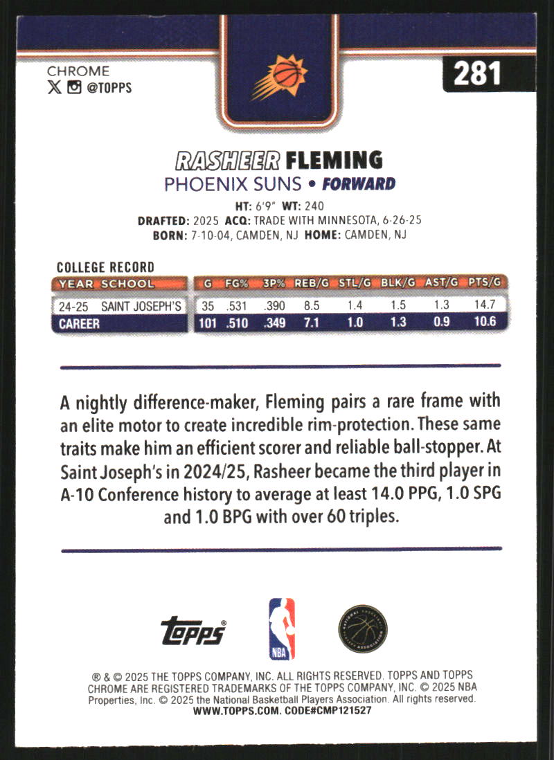 2025-26 Topps Chrome RayWave Refractors #281 Rasheer Fleming