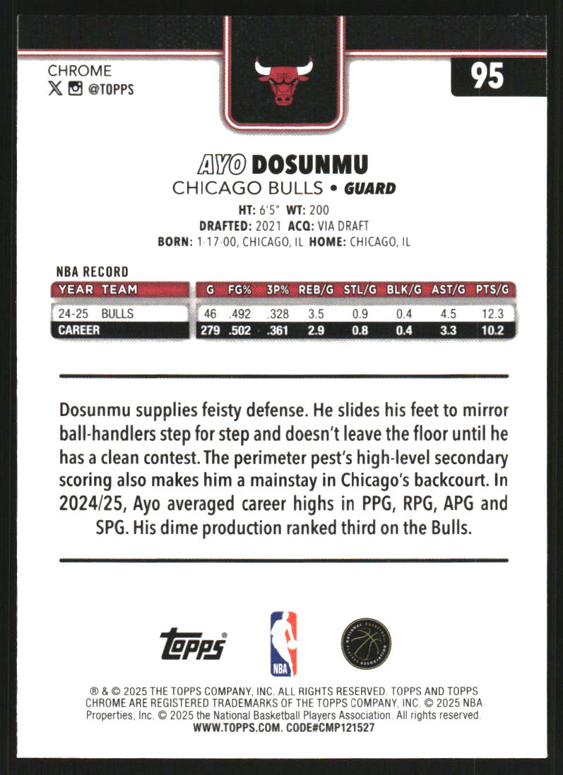 2025-26 Topps Chrome Magenta Refractors #95 Ayo Dosunmu /399