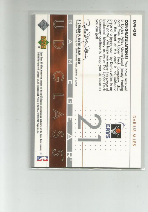 2002-03 UD Glass Game Gear #DMGG Darius Miles back image