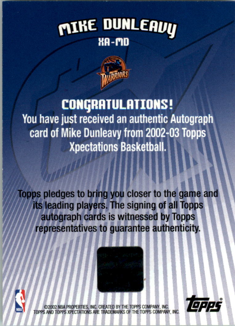 2002-03 Topps Xpectations Autographs #XAMD Mike Dunleavy C back image