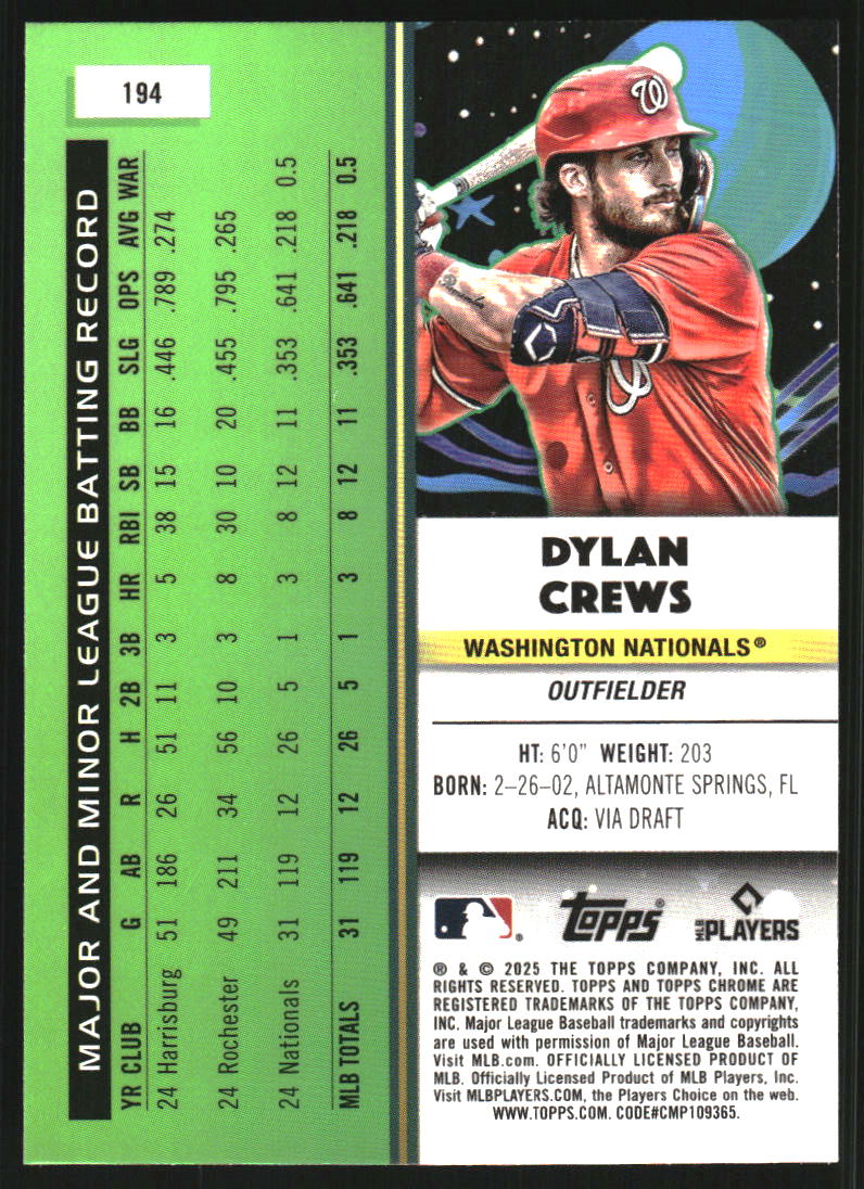 2025 Topps Cosmic Chrome #194 Dylan Crews RC