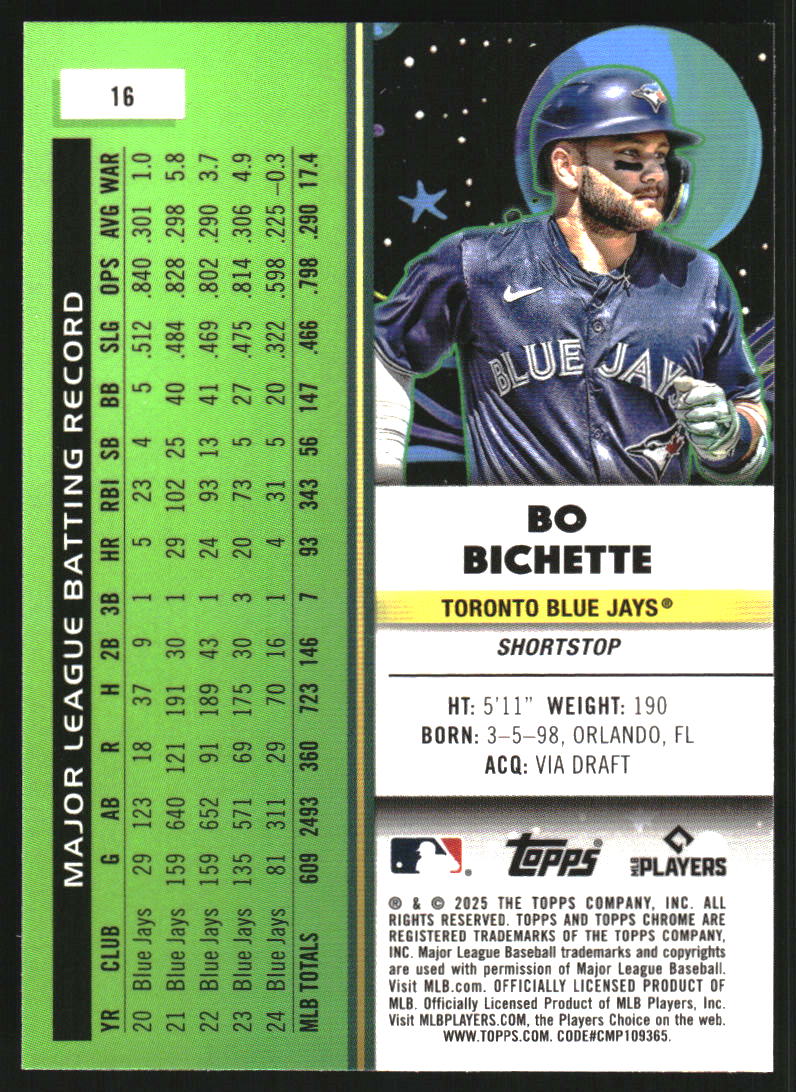 2025 Topps Cosmic Chrome Purple Nebula Refractors #16 Bo Bichette /150