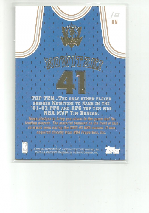 2002-03 Topps Jersey Edition #JEDN Dirk Nowitzki R back image