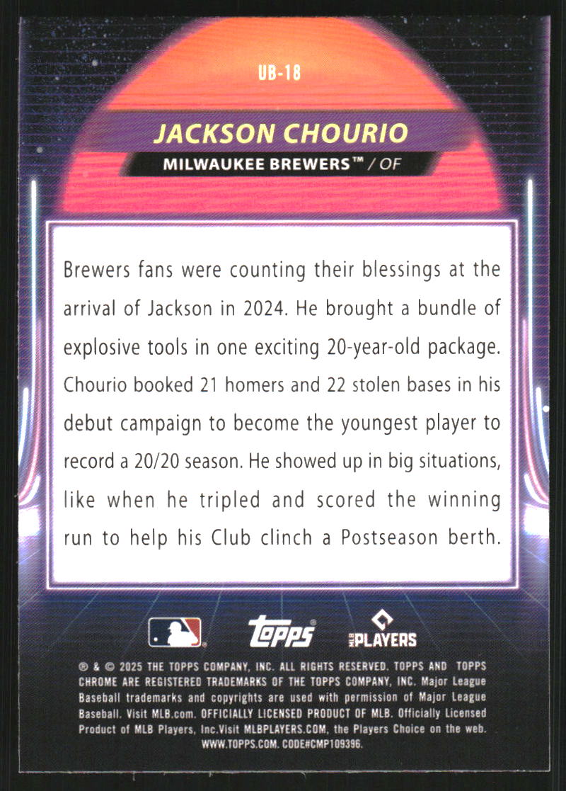 2025 Topps Cosmic Chrome Ultraviolet Beam #UB18 Jackson Chourio