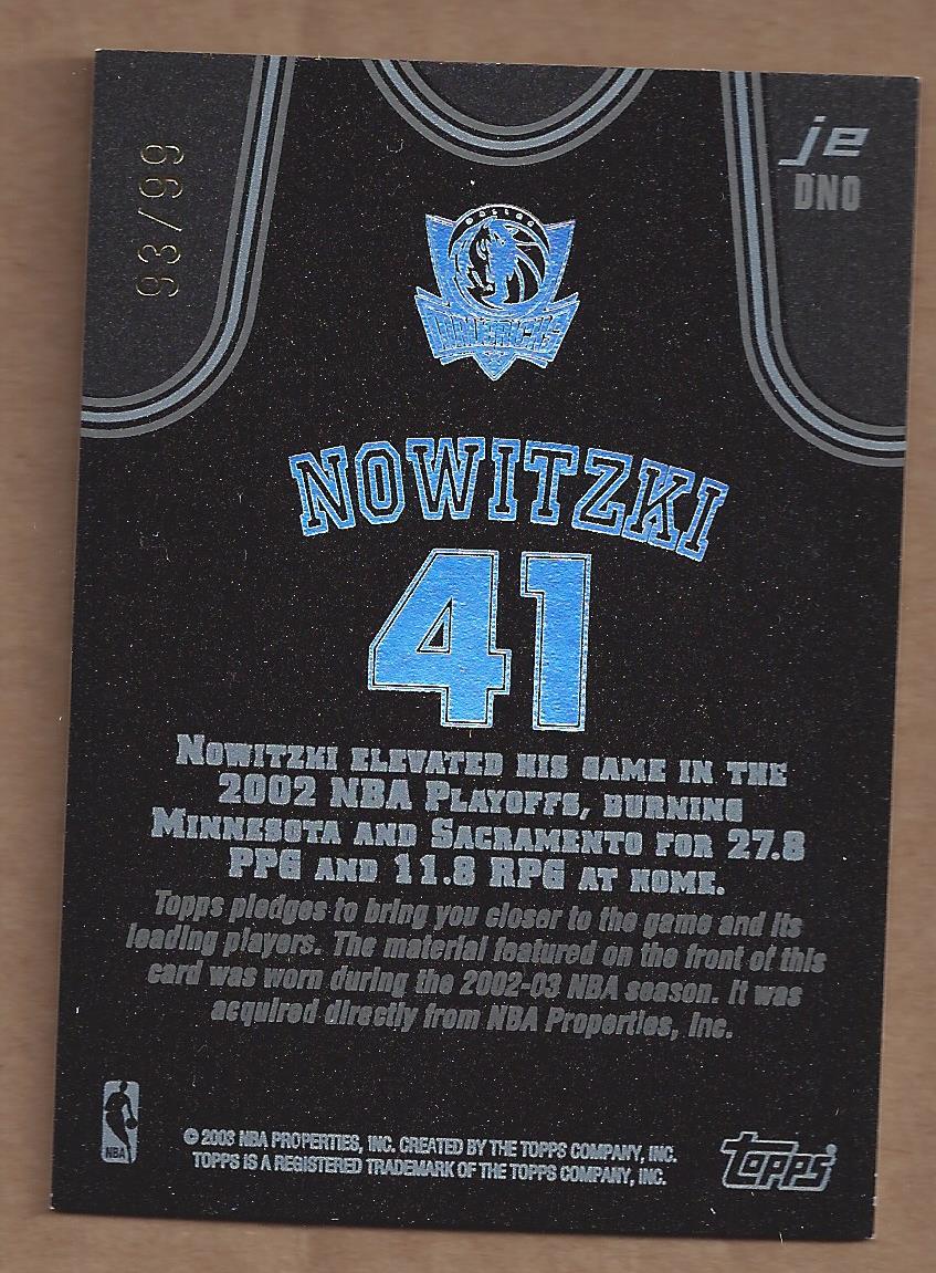2002-03 Topps Jersey Edition Black #JEDNO Dirk Nowitzki H back image