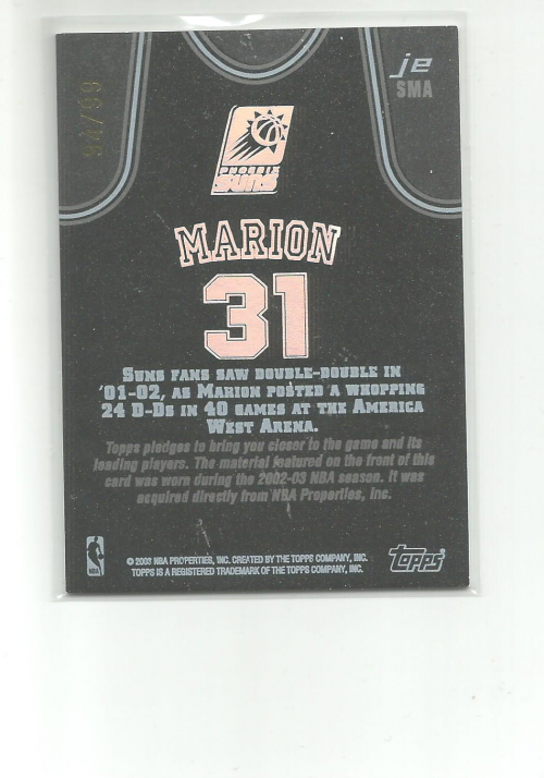 2002-03 Topps Jersey Edition Black #JESMA Shawn Marion H back image