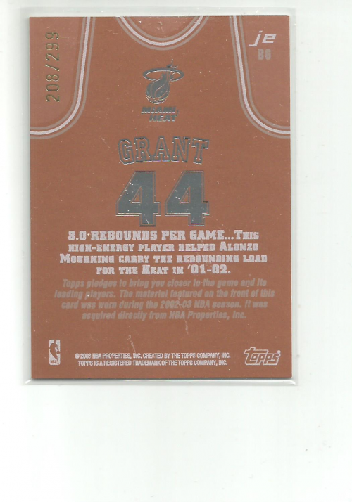 2002-03 Topps Jersey Edition Copper #JEBG Brian Grant R back image