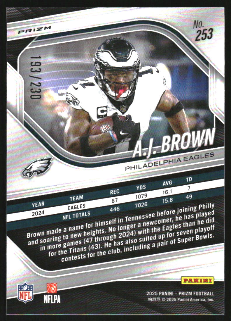 2025 Panini Prizm Prizms Blue Wave #253 A.J. Brown /230