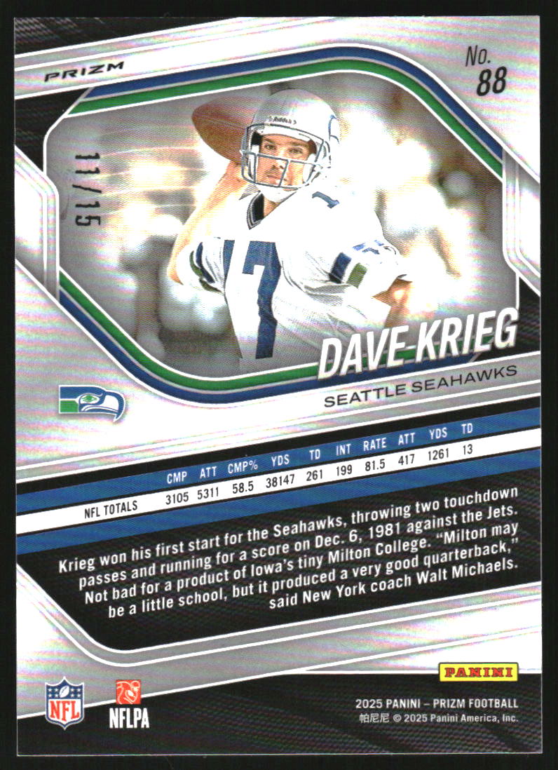 2025 Panini Prizm Prizms Forest Camo #88 Dave Krieg /15