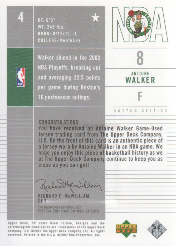 2002-03 SP Game Used #4 Antoine Walker JSY back image
