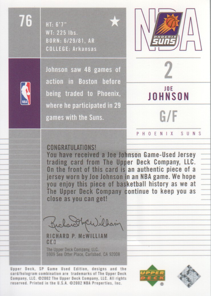 2002-03 SP Game Used #76 Joe Johnson JSY back image