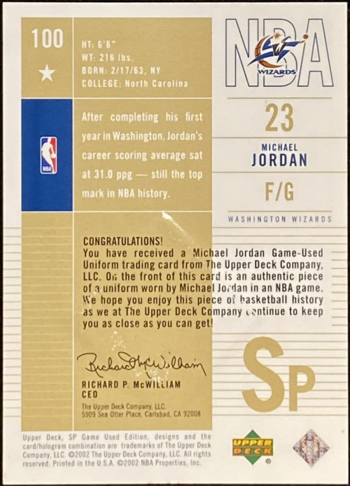 2002-03 SP Game Used #100 Michael Jordan SP JSY back image
