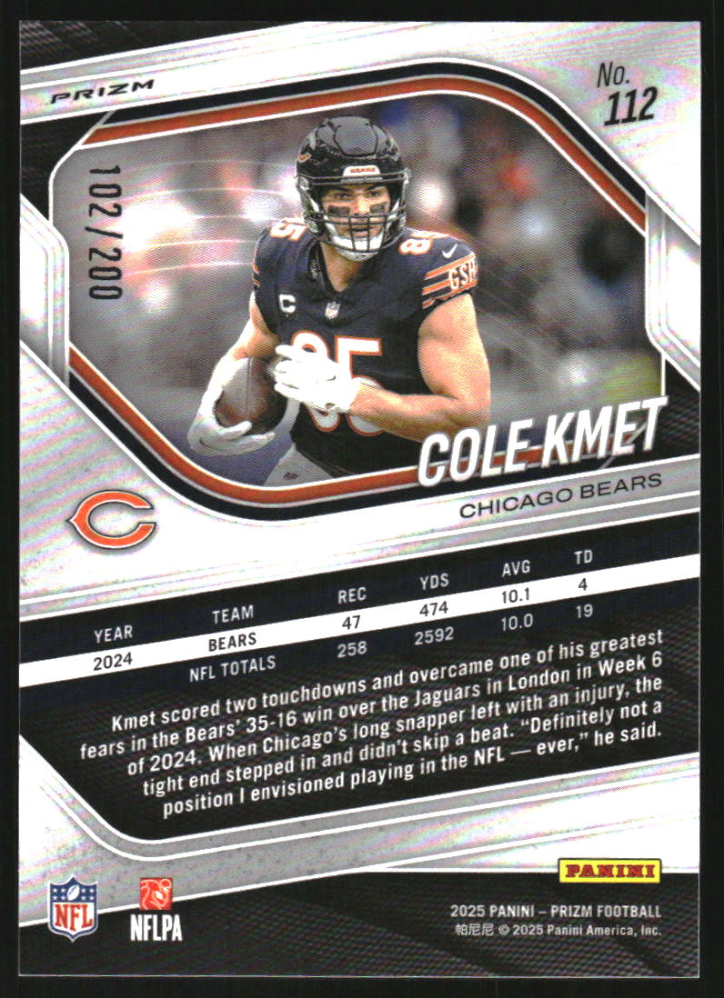 2025 Panini Prizm Prizms Hyper #112 Cole Kmet /200